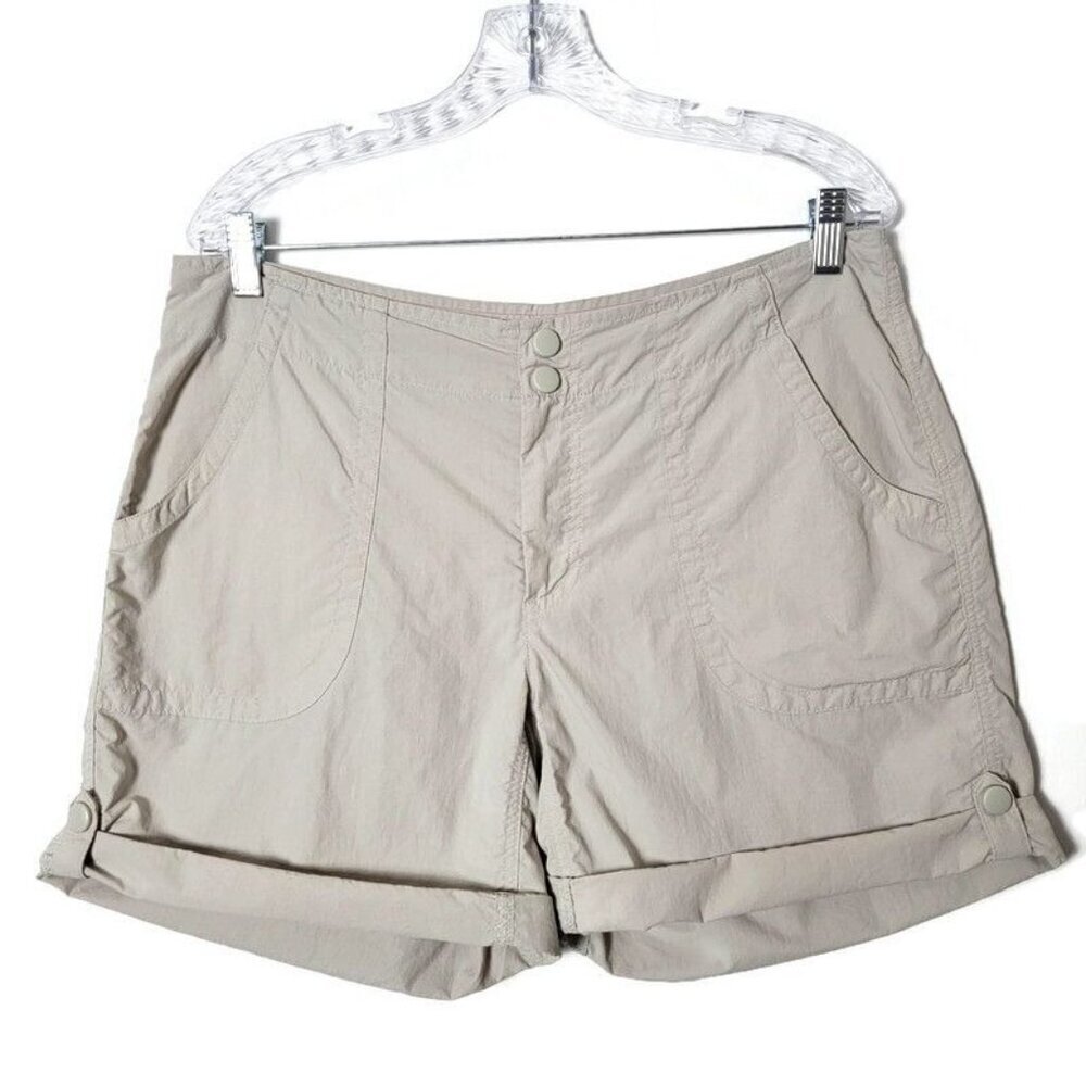 L.L. Bean Womens Beige Nylon Outdoor Hiking Sports Roll Tab Shorts 12 Regular
